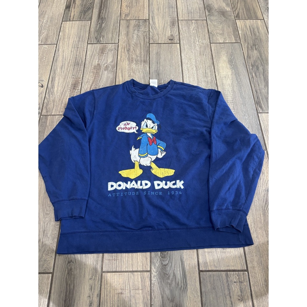 Disney Store Donald Duck 'Attitude Since 1934' Blue Crewneck Sweatshirt Men's XL